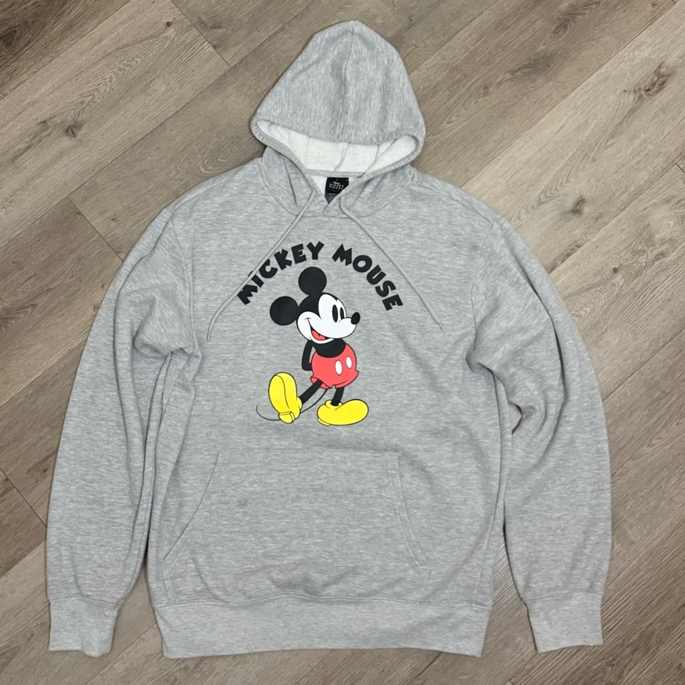 Disney Classic Mickey Mouse Gray Graphic Hoodie Sweatshirt Adult Medium preowned